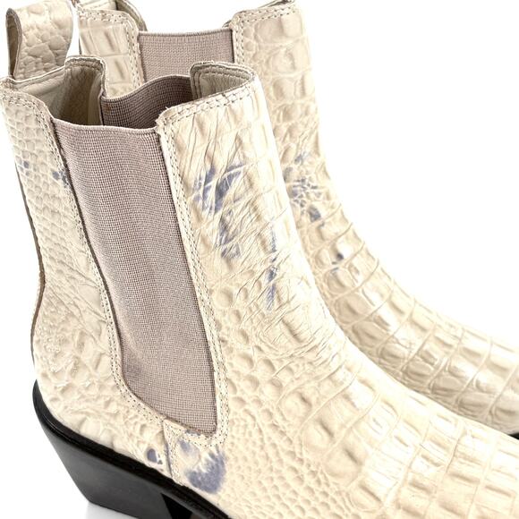 Matisse Ellis Cowboy Boots 8.5 White Croc Leather Ankle Booties Heel White - Picture 5 of 10